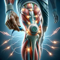 DALL·E 2024-02-21 18.02.02 - Create an image illustrating the NMES (Neuromuscular Electrical Stimulation) technology being used to strengthen muscles in the context of addressing
